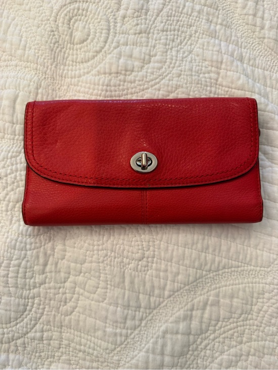 Coach Handbags - Coach Red Pebled Leather Turnlock Continental Wallet
